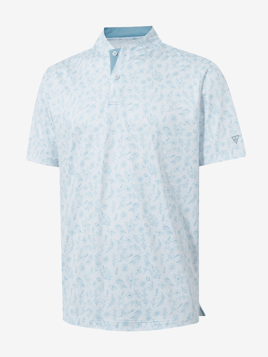 Stretch Printed Collarless Henley Golf Shirts