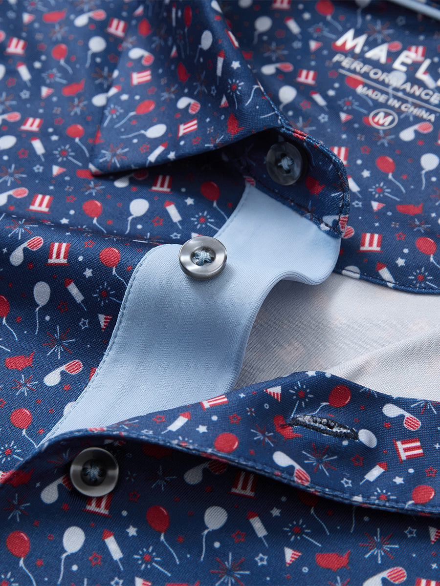 4 Way Stretch Print Collared Polo Shirts