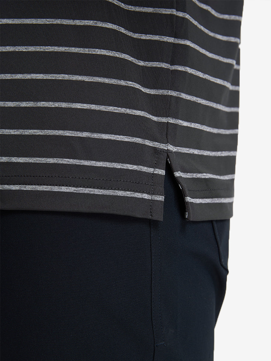 Non-Curl Ribbed Collar Striped Polo Shirts