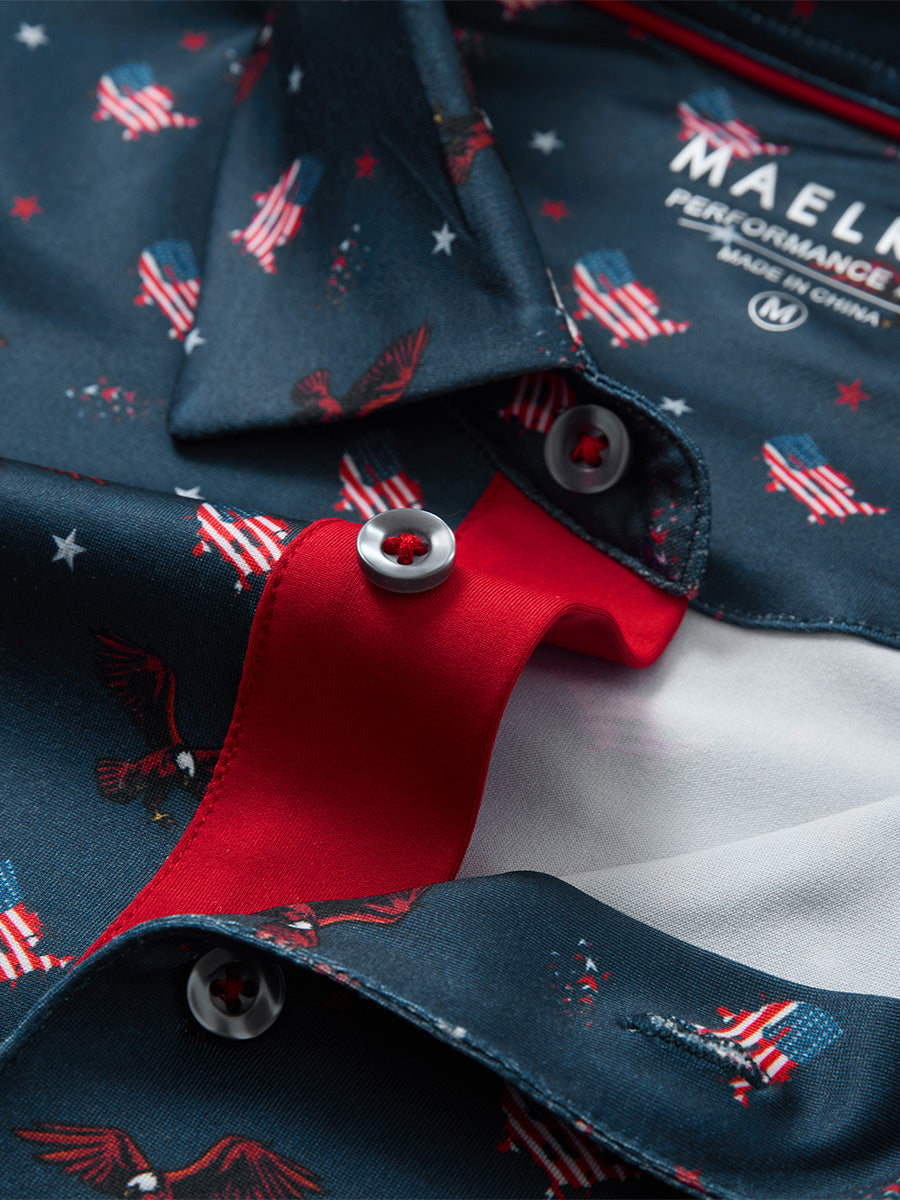 4 Way Stretch Print Collared Polo Shirts