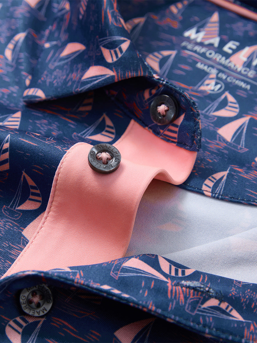 4 Way Stretch Print Collared Polo Shirts