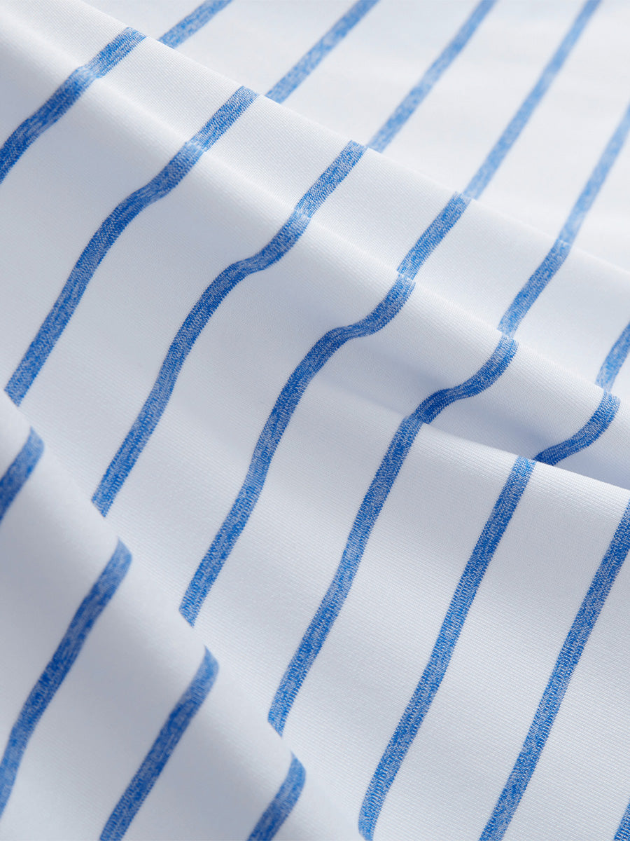 Non-Curl Ribbed Collar Striped Polo Shirts