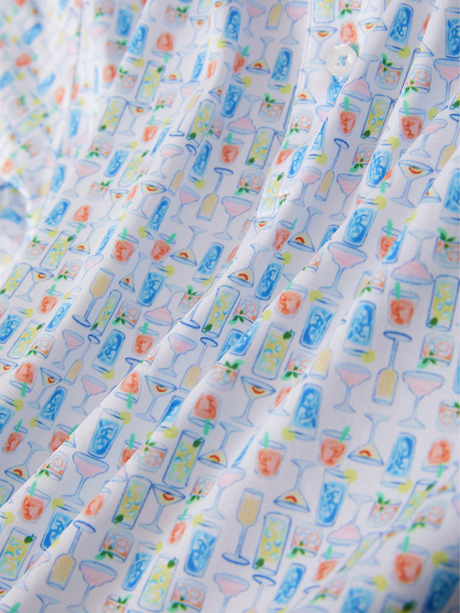 4 Way Stretch Print Collared Polo Shirts